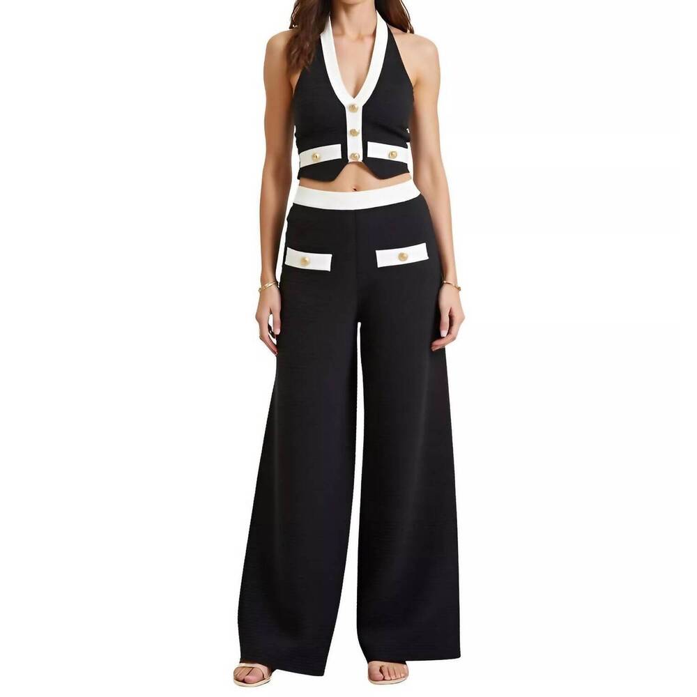 NEW BLITHE faye contrast button halter set in black